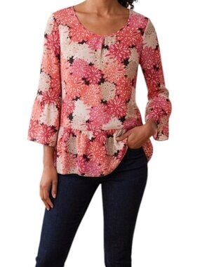 Pappagallo Multicolor Floral Abstract Cottage Peasant Bell Sleeve Blouse Medium
